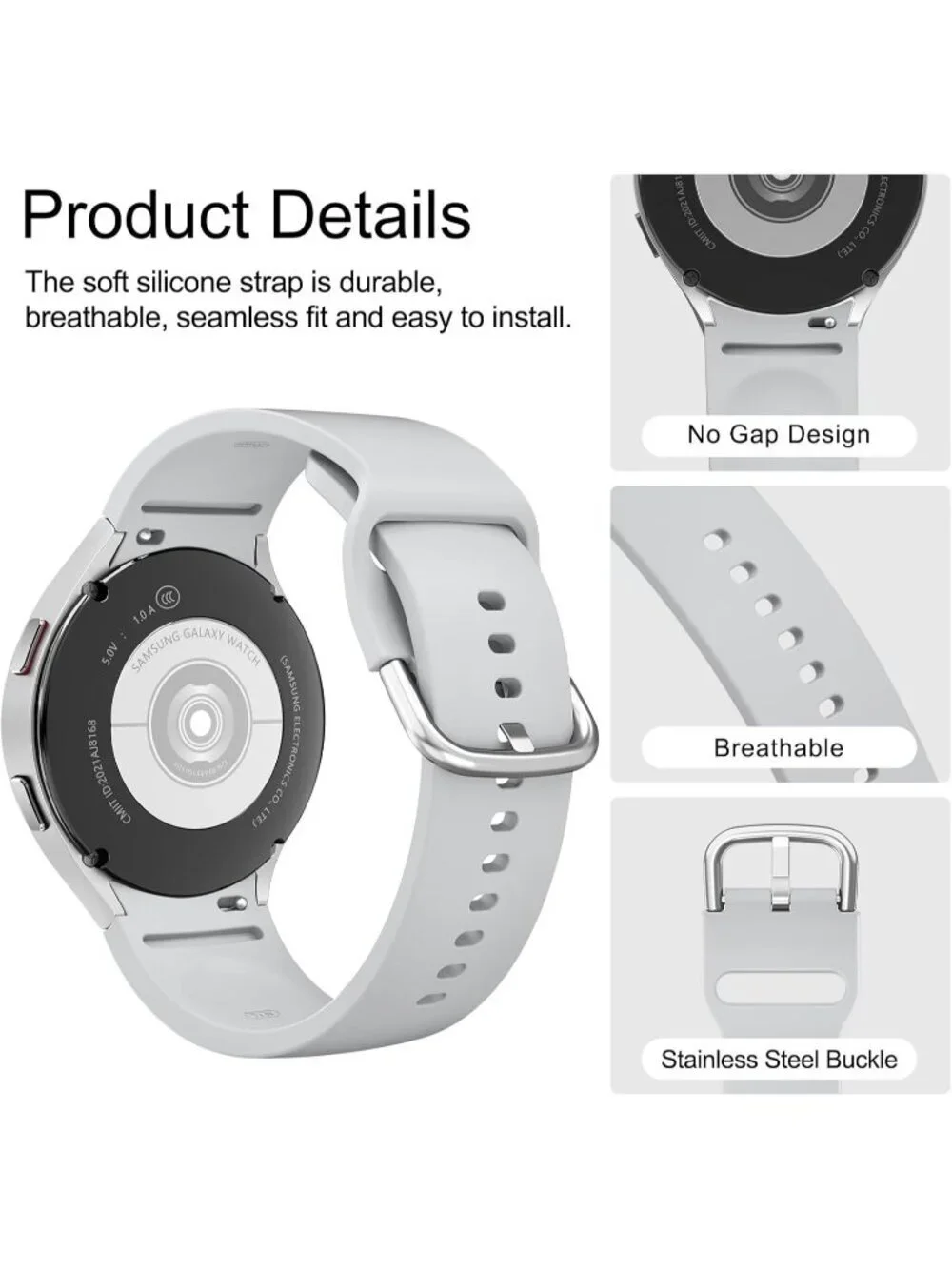Unisex Gray Analog Soft Silicone Replacement Strap Samsung Galaxy Classic Watch